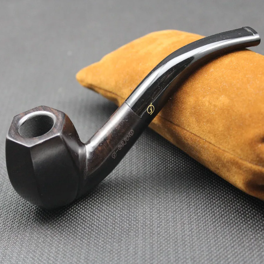 Handmade Ebony Wood Smoking Pipe Round Smoke Tobacco Wooden Pipe Gift 10pc 9mm Filters + Pouch + Holder #437S smoking accessories,tobacco pipe,tobacco smoking accessories,smoking pipe filters,herb smoking pipe,smoking pipe