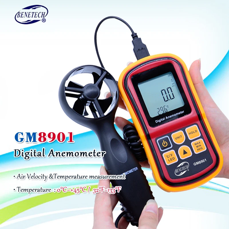 С коробкой для переноски BENETECH GM8901 высокоточный цифровой анемометр с ЖК дисплеем