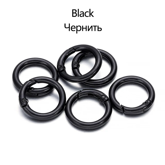 5Pcs/lot Metal O Ring Spring Clasps Openable Round Carabiner Keychain Bag Clips Hook Dog Chain Buckles Connector For DIY Jewelry Black