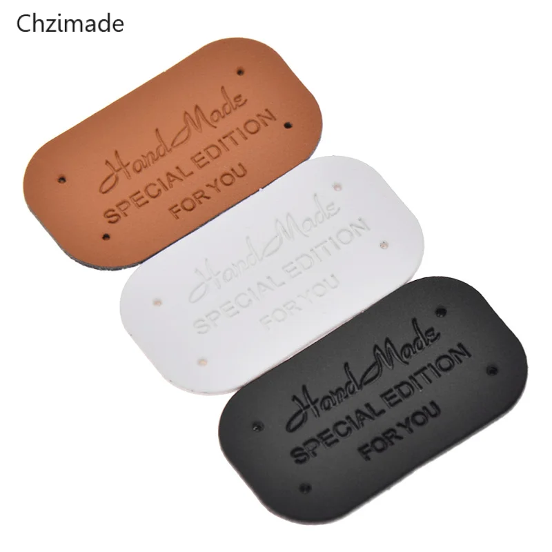 Lychee Life 24Pcs Handmade Clothes Garment PU Leather Labels Jeans Bags Shoes Tags Diy Sewing Accessories
