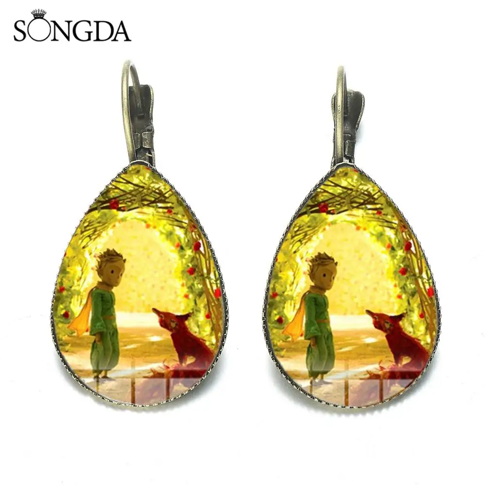 SONGDA Brand Cute Little Prince Earrings Le Petit Prince Fairy Tale Cartoon Collection Glass Photo Cabochon Water Drop Earrings