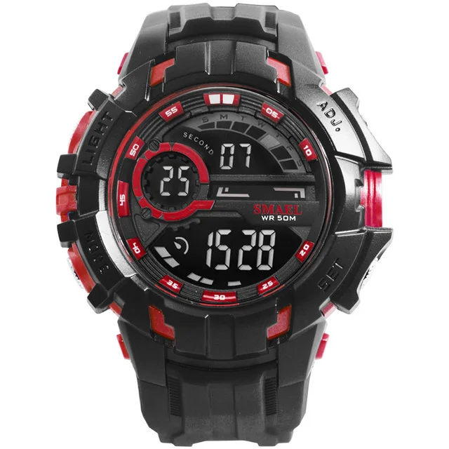 Digital Watch Men Sport Watches Waterproof SMAEL Relogio Montre Shock Black Gold Big Clock Men Automatic 1610 Men Wtach Military - Цвет: Red