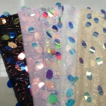 

Insta Hot Laser Scales Designer DIY Fabric With Rainbow Teardrop Sequin for Wedding Deco Evening Dress