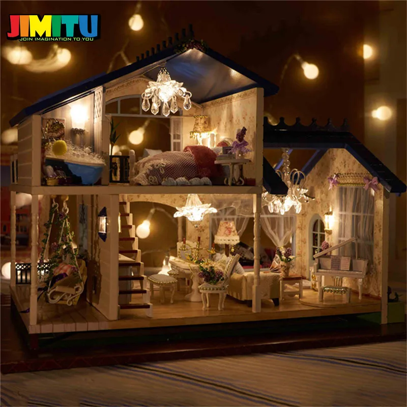 JIMITU DIY кукольный домик ручной работы миниатюрный пылезащитный чехол 3D деревянные кукольные домики с мебелью игрушки для детей подарки на день рождения