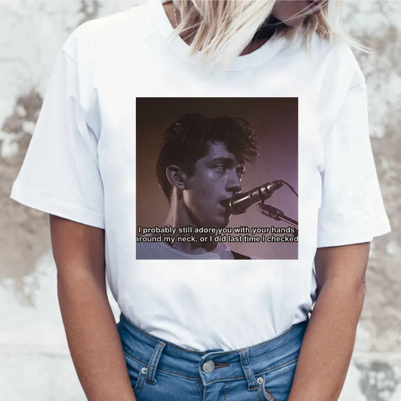 Harajuku футболка femme camiseta mujer Arctic Monkeys белая женская футболка летние топы с коротким рукавом и круглым вырезом Женская футболка