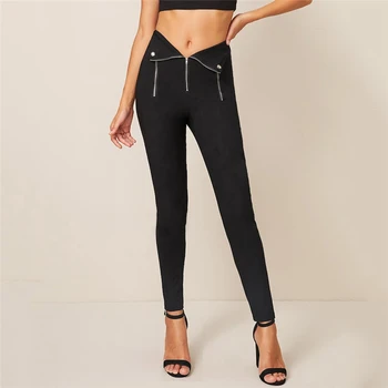 

2019 New Sexy Womens Pants Solid Color Zip Slim Skinny Pencil Trousers Ladies High Waist Casual Pants Black Women Trousers
