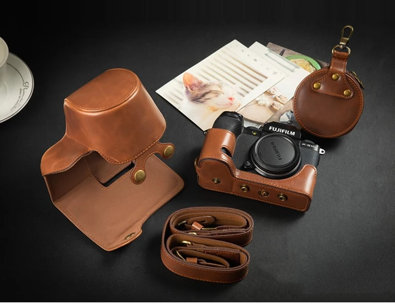 Sac pour appareil photo en cuir véritable pour Fuji Fujifilm XF10, housse demi-corps avec ouverture de batterie