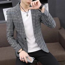 Wholesale Vintage Plaid Blazer British Stylish Male Blazer Suit Jacket Business Casual One Button Blazer Regular men Abrigo Homb