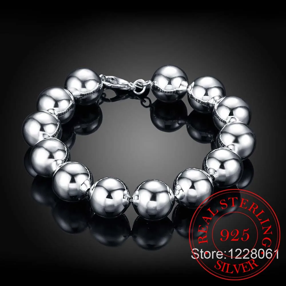 925 Silver Big Bead Chain Bracelet 4mm 6mm 8mm 10mm 14mm Bracelet for Women Fine Jewelry for Banquet Wedding Anniversary