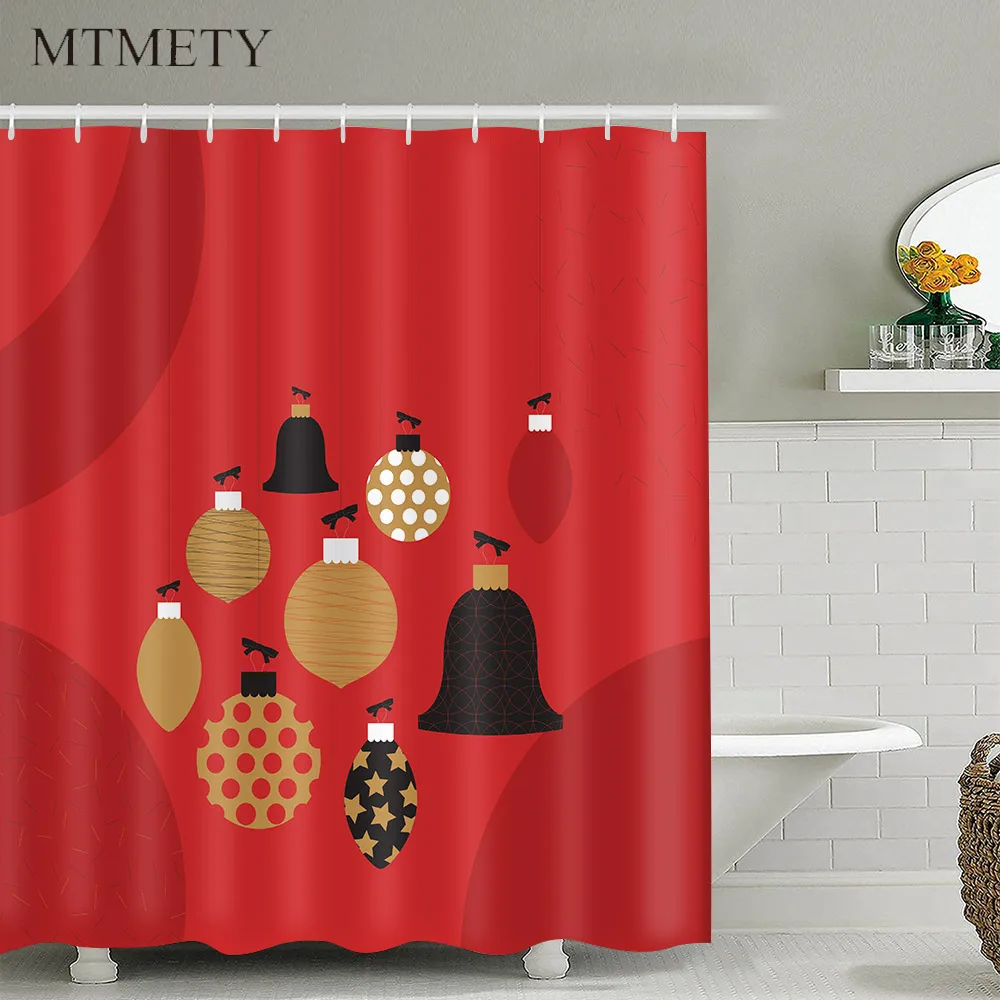 MTMETY Рождество красный душ шторы для ванны водонепроницаемый из полиэстера ткань для ванной шторы украшение для дома - Цвет: Красный