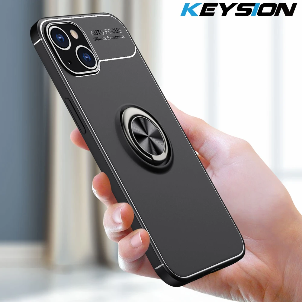 KEYSION Shockproof Phone Case for iPhone 13 Pro Max 13 mini Silicone Ring Stand Phone back cover for iPhone 12 11 Pro Max New apple 13 pro max case