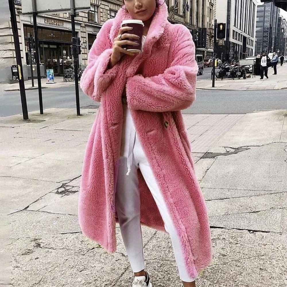 

2020 Long Teddy Jacket Coat Women Winter Thick Warm Oversized Chunky Outerwear Overcoat Women Lambswool Fur Coats