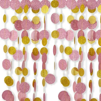 

4m Pink Gold Glitter Circle Polka Dots Paper Garland Banner Streamers Baby Shower Birthday Party Wedding Decor Supplies
