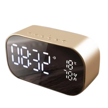 

S2 Bluetooth Subwoofer Speakers Double Trumpet Mirror Funciton Mini Alarm Stereo Bedside Speaker with Temperature Humidity Displ