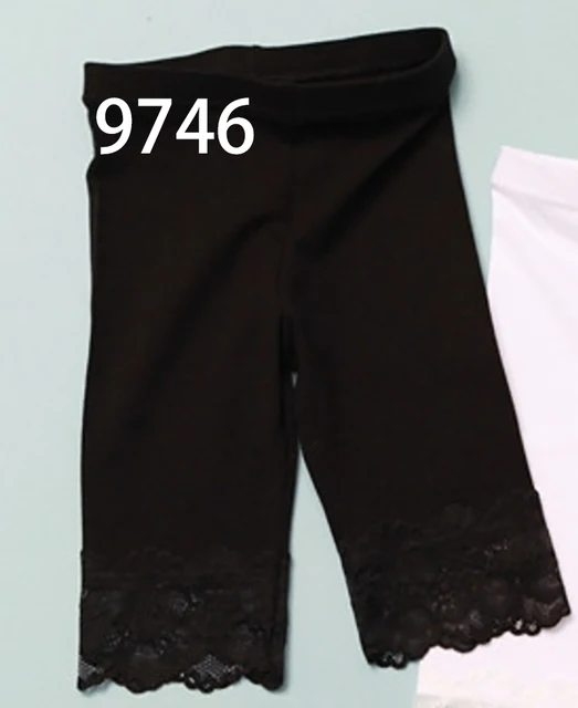 High Quality 2021 New Summer Girls Leggings Pants Lace Cotton Children Clothing Flower Girl Knee Pants 9746 Black