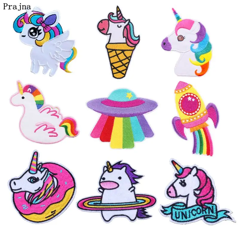 

Prajna Hippie Unicorn Patch Embroidered Patches For Clothing Iron On Patches On Clothes Stripes Cartoon Animal DIY For Kids Coat