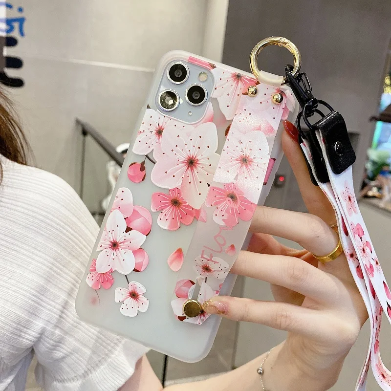 huawei waterproof phone case Cute 3D Flowers Girls Wristband Phone Case For Huawei Nova 7i 7 6 5T 3i 3 5 4 3e 4e 2i SE 5z Pro TPU Soft Lanyard Cover Huawei dustproof case Cases For Huawei