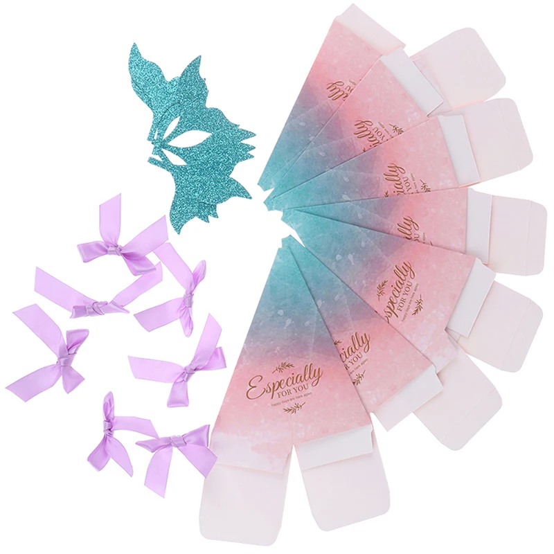 10pcs Mermaid Tail Candy Boxes Pink Mermaid Tail Bow Knot Gifts Box Kids Favors Wedding Theme Birthday Party Supply