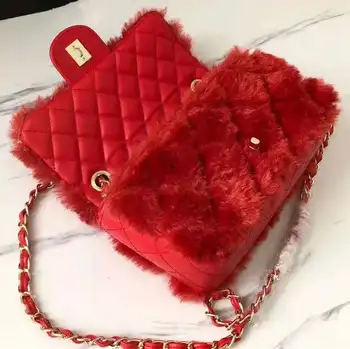 

autumn and winter plus velvet new luxury women's bag quality leather handbag famous designer gold chain female diagonal bag