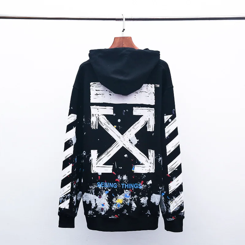 OFF-WHITE OW фейерверк брызги граффити за крестом улица хип хоп мужской свободный большой размер толстовка с капюшоном