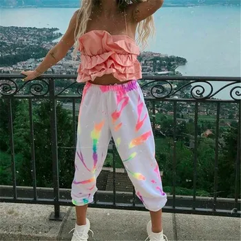 

Women Loose Long Pants New Printed High Waisted Elastic Sports Trousers Fashion Ladies Casual Sweatpants Autumn Women Sportpants