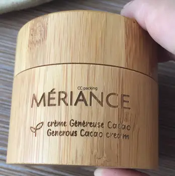 

Cosmetic Package 1oz 30g 50g empty eco bamboo face cream jars/containers with glass inner refill eye cream box with carving logo