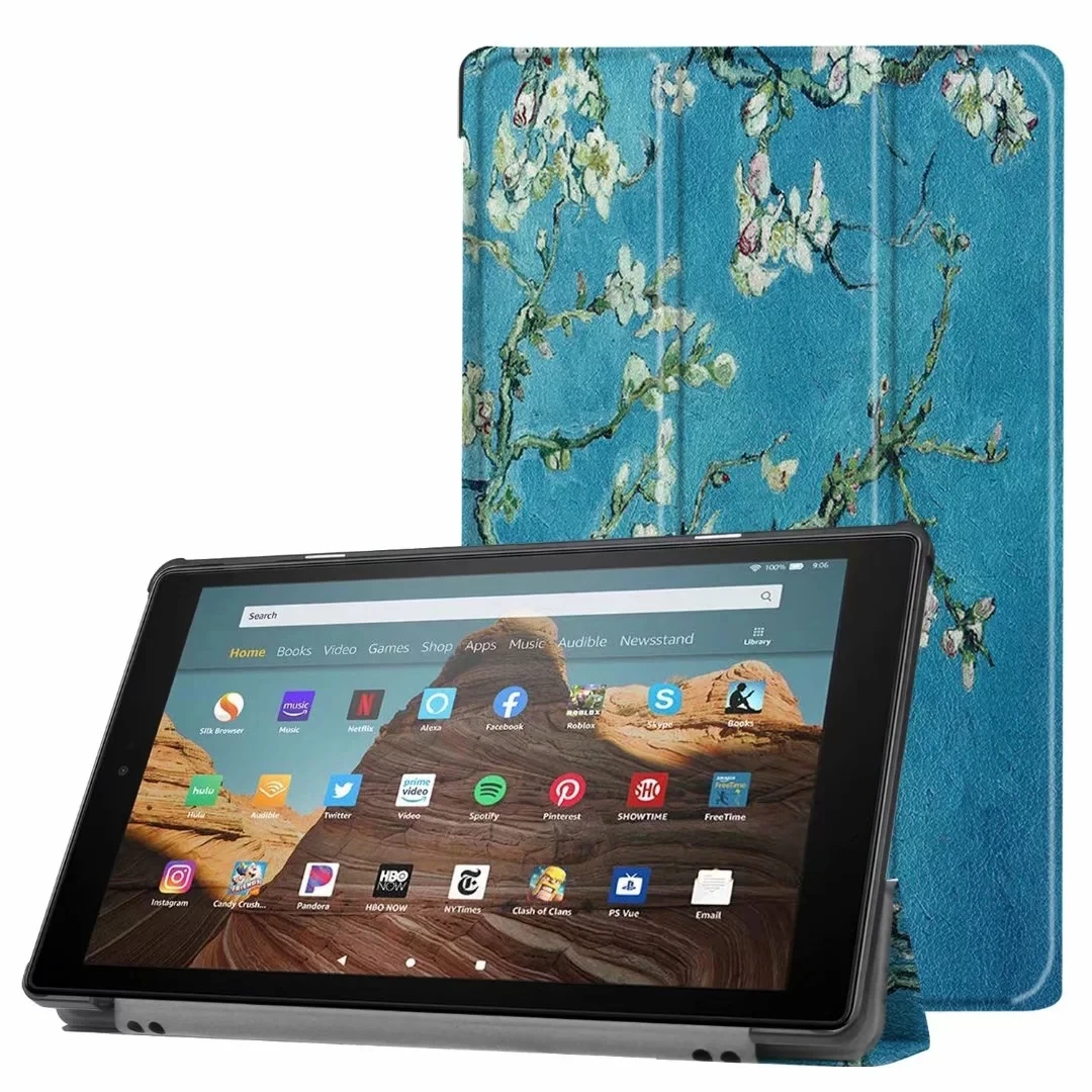 Чехол для Amazon Kindle Fire HD 10 Tablet Release Smart Cover for All-New Fire HD 10 9 поколения чехол для планшета+ пленка+ ручка - Цвет: Apricot flower