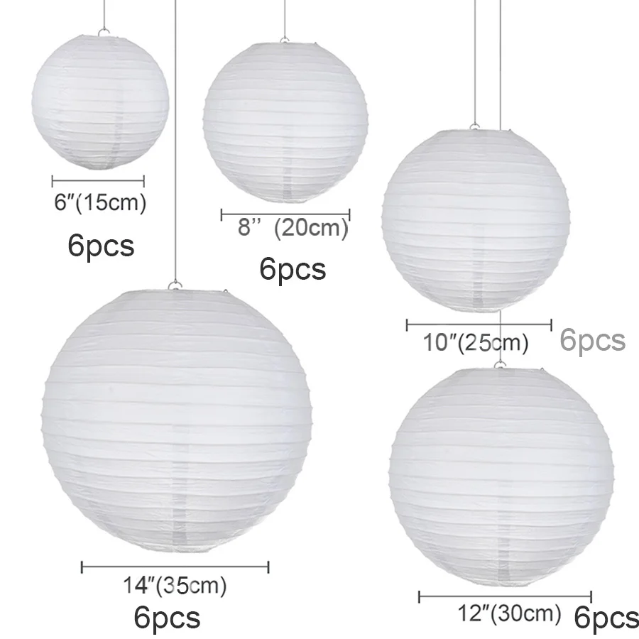 30 шт./партия, смешанный размер 6 ''-14''(15-35 см) фонарики из белой бумаги китайский бумажный мяч лампион для свадебного Праздничное оформление