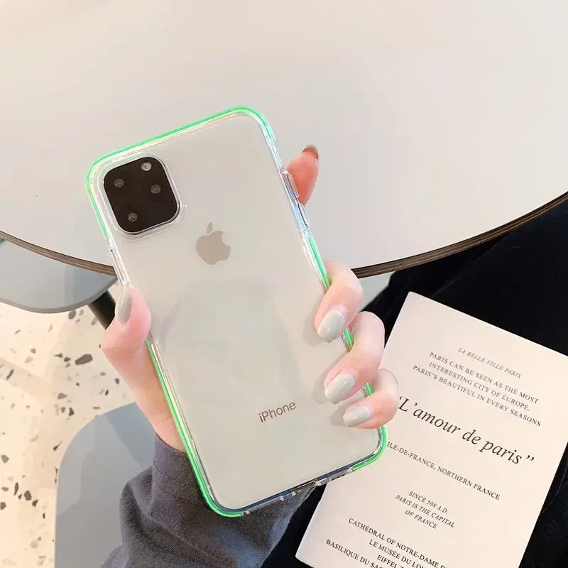 

Transparent Phone Case For iPhone 11 11Pro Max X XR XS Max 7 8 Plus Case Green Soft TPU Clear Simple Back Cover