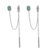 double piercing silver color rose gold clear green rectangle cubic zirconia long chain tassel earring 2020 new 2