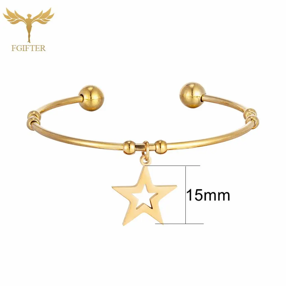 Hollow Star Bracelet Pendant Golden Stainless Steel Woman Bangle Five-pointed Star Bead Ball Open Bracelet Woman Fashion Jewelry 3