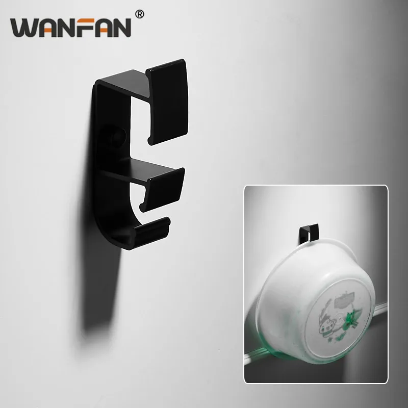 Space Aluminum Black Color Clothes Hanger& Towel& Robe Hook Decorative Bathroom Hooks Wall Mounted Coat Hook Accessories