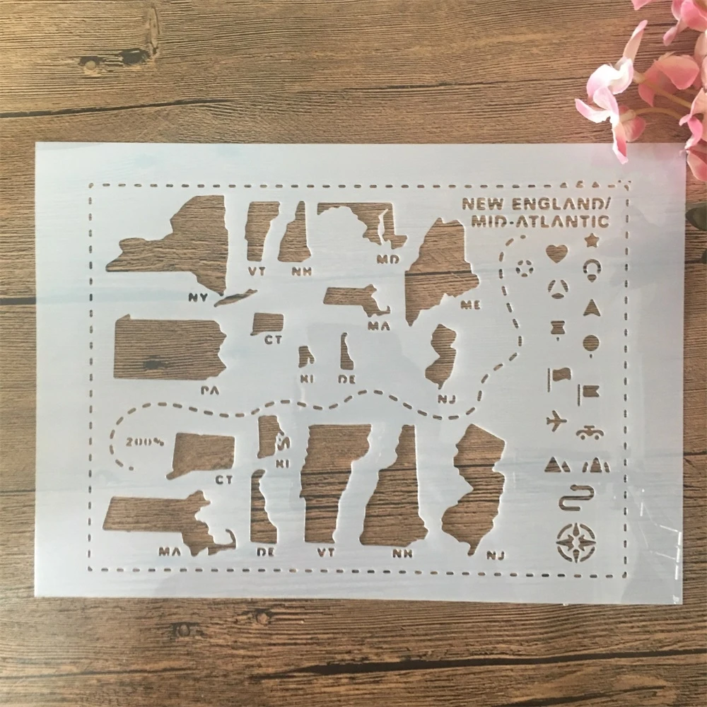 

A4 29cm US Map New England States DIY Layering Stencils Wall Painting Scrapbook Coloring Embossing Album Decorative Template