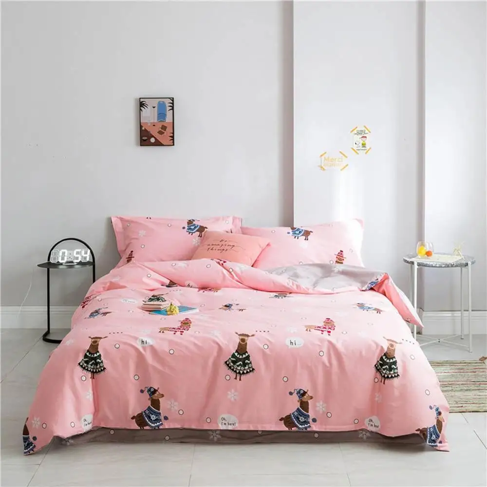 

2019 Pink Deers Snowflake Duvet Cover Set Flat Fitted Sheet Cotton Bedlinens Hypoallergenic Twin Queen King Bedlinens