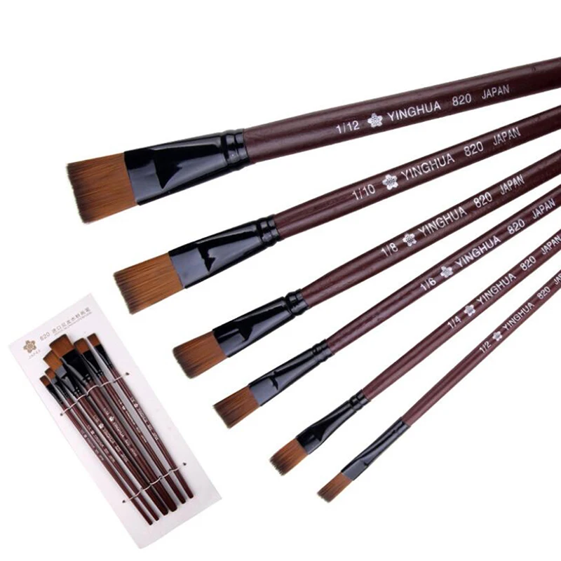 6 unids/set Nylon plano aceite de pintura acrílico pintura pinceles para pintar artista suministros al por mayor de alta calidad