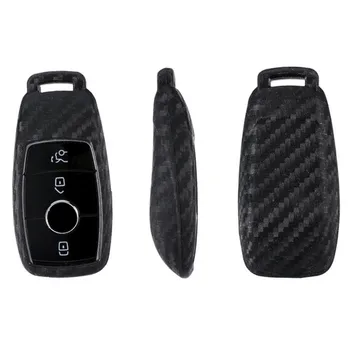 

For Mercedes Benz 2017 E-Class E43 W213 E300 E400 Sedan keys with Key Chains Carbon Fiber Pattern Silicone Cover Case