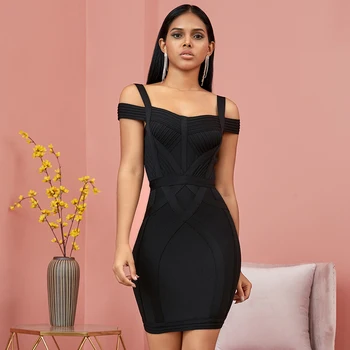 

DressBird New Off Shoulder Bodycon Bandage Dress Women Vestido Sexy V Neck Spaghetti Strap Club Celebrity Evening Party Dress