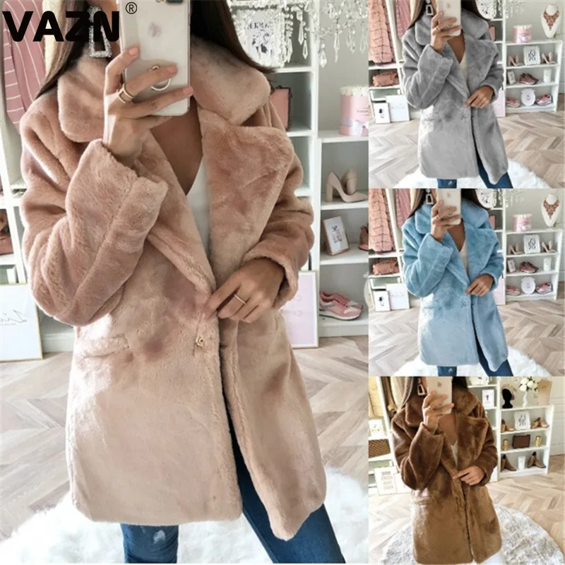 VAZN, шикарный дизайн, зима, сексуальные, женские, 4 цвета, одноцветные, плотные пальто, полный рукав, v-образный вырез, открытая строчка, шерстяные пальто, женское, теплое, новое пальто