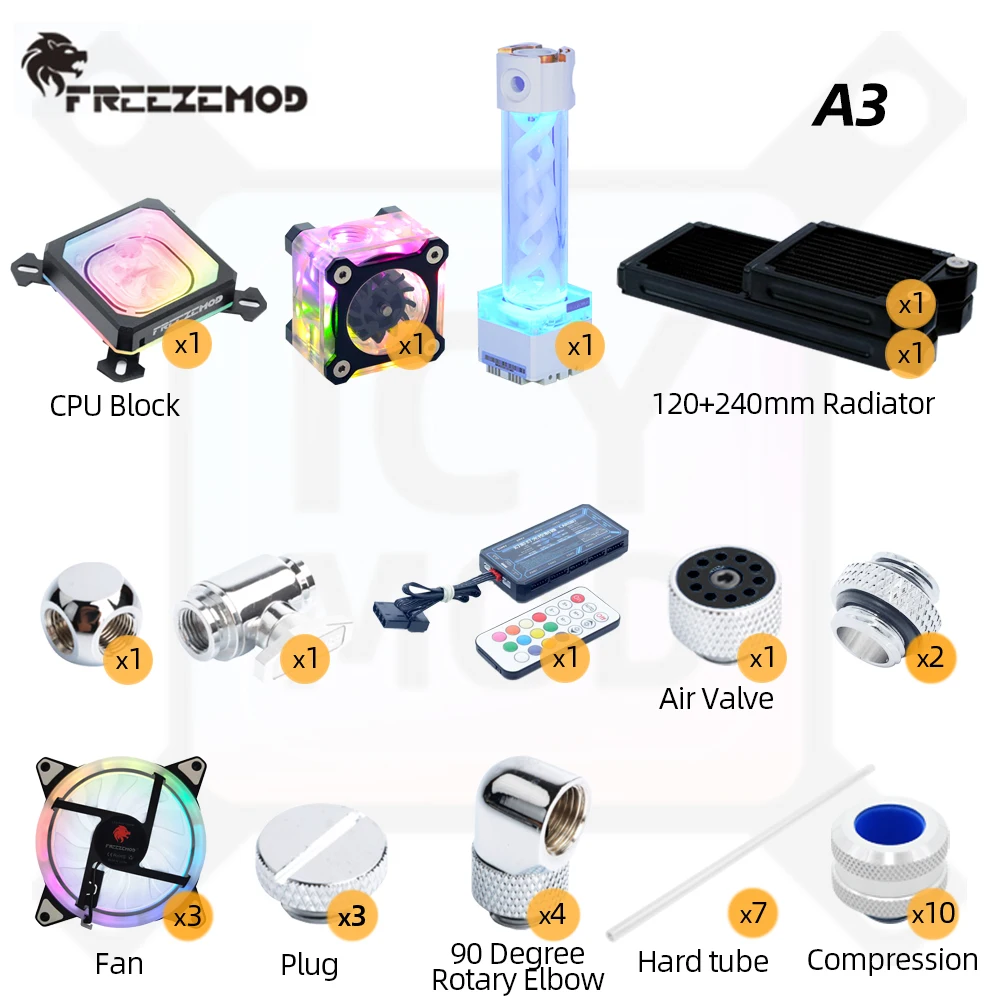 Freezemod Hard Tube Water Cooling Kit PC Liquid Cooler Set Copper ...
