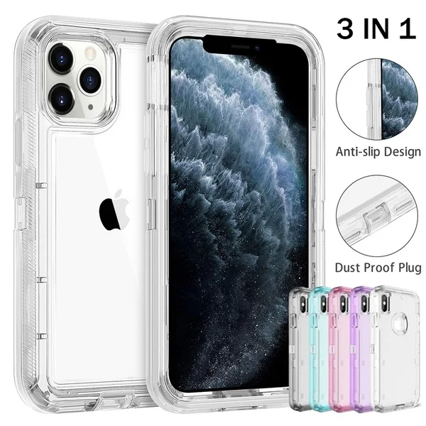 

Transparent Shockproof Heavy Duty Silicone Hard PC Defender Case Cover for iphone 11 Pro Max 6 7 8 plus case x xr case