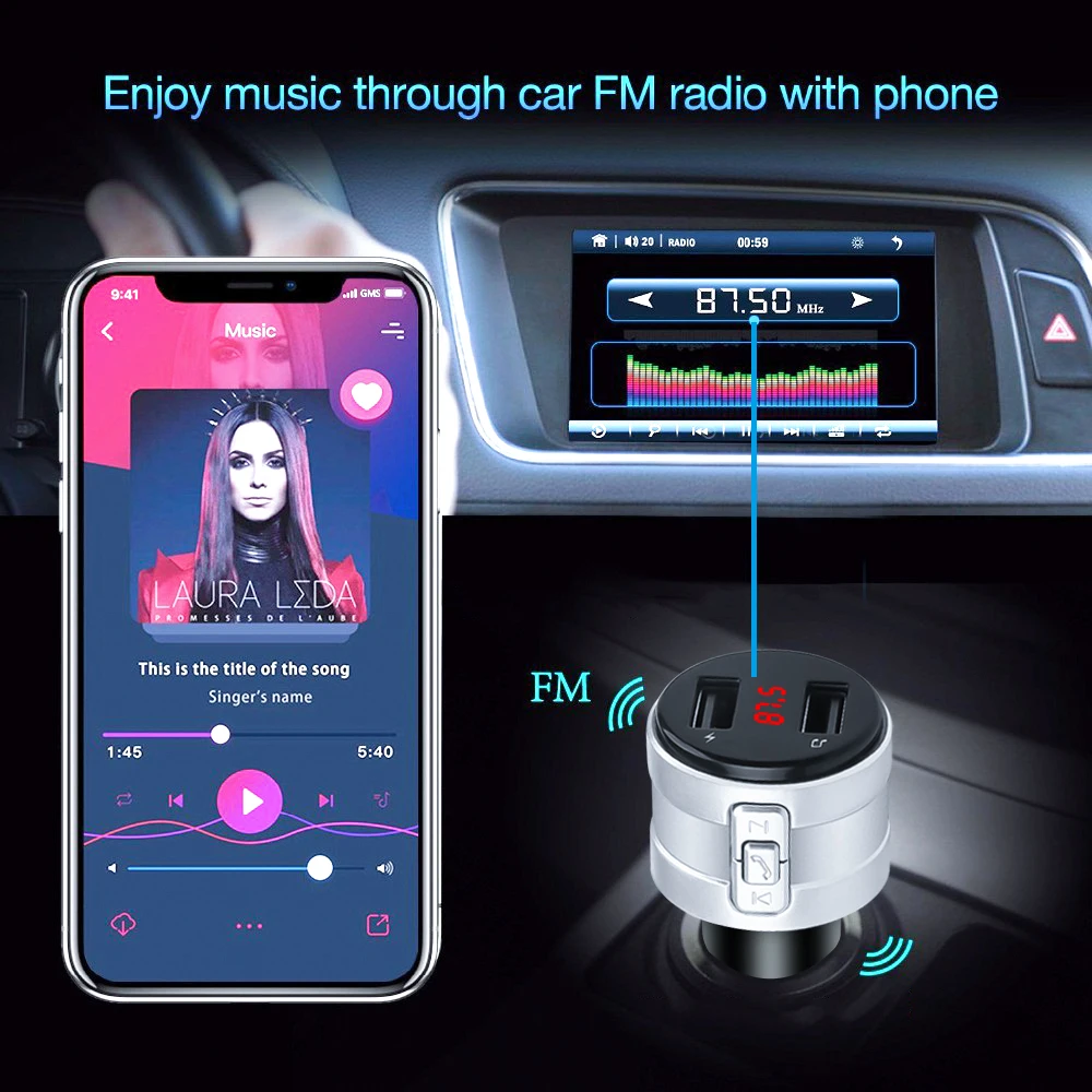 USB AUX Bluetooth FM передатчик модулятор 3.1A двойной usb порты Автомобильное зарядное устройство MP3 плеер беспроводной аудио приемник громкой связи комплект