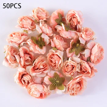 

50PCS Artificial Flower Rose Heads Silk Cloth For Wedding Bouquet Christmas Party Decoration DIY Wreath Home Decor