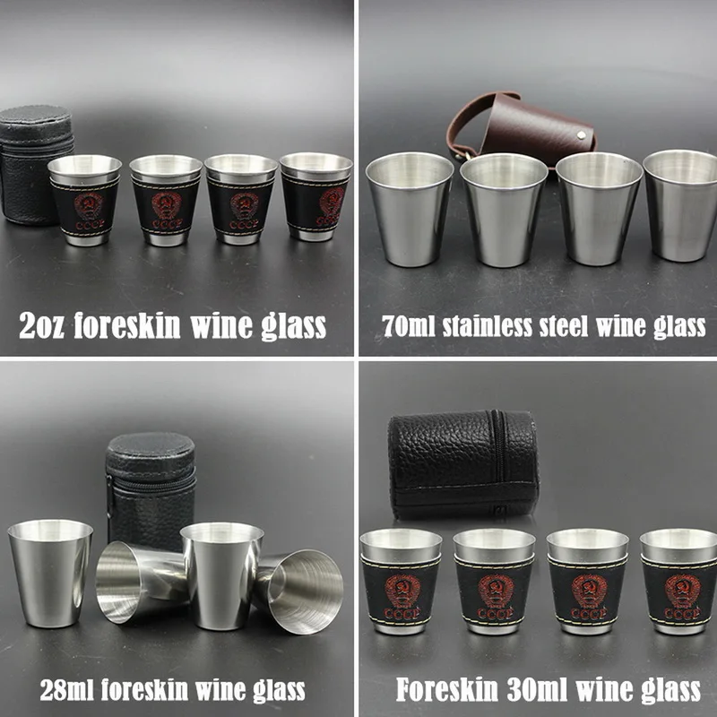 4Pcs/set Polished 30ML Mini Stainless Steel Shot Glass Cup Wine Drinking Glasses with Leather Cover Bag for Home Kitchen Bar #5 | Дом и сад