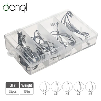 

DONQL 25pcs/ Box Mixed Size Offset Fishing Hooks with Lead Jig Head Fishhooks 2g-7g for Soft Lure Baits Barbed Fishing Tackle