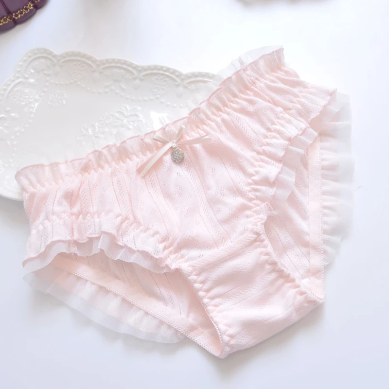 high waisted cheeky underwear Cotton Ruffle Cute Lovely Sweety Girl Panties Bow Japanese Princess Style High Elasticity Breathable Sexy Women Underwear Breifs wirarpa