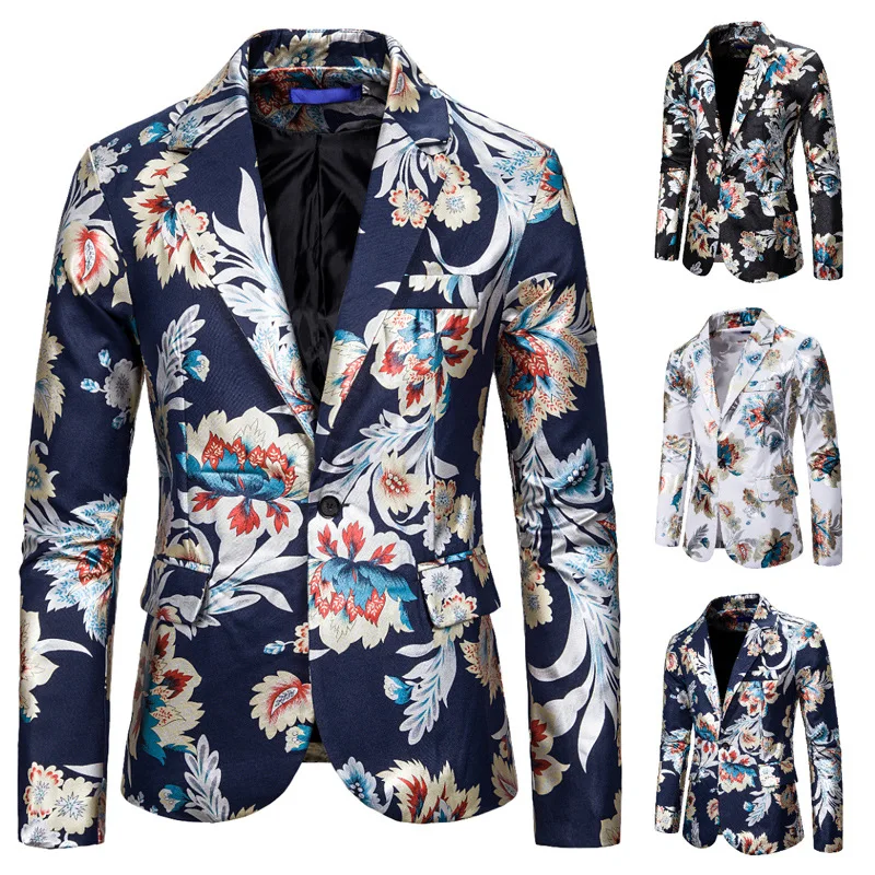 

2019 Autumn And Winter New Style Hot Selling Europe And America Men's Color Bronzing Printed One-Button Suit Formal Dress Men's