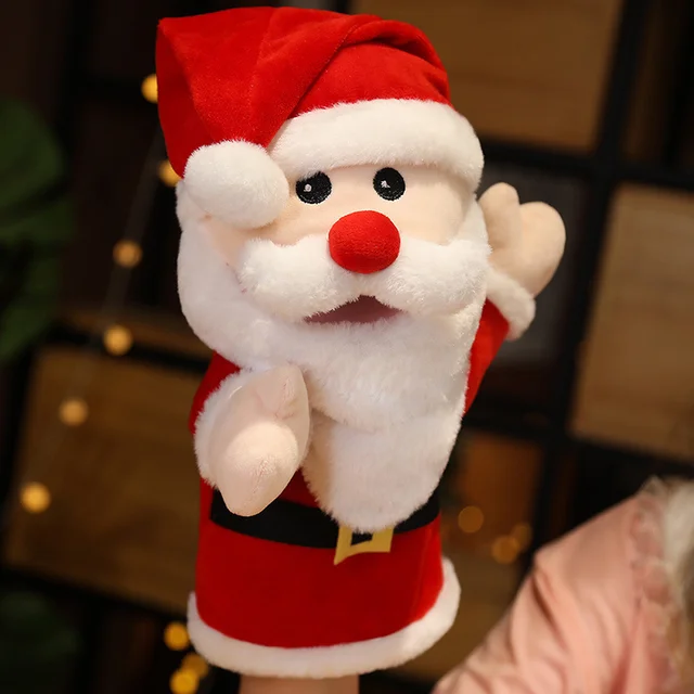 Kawaii Cartoon Plush Stuffed Toy Parent-child Interactive Game Santa Claus Elk Snowman Hand Puppet Soothing Doll Kids Xmas Gift 4