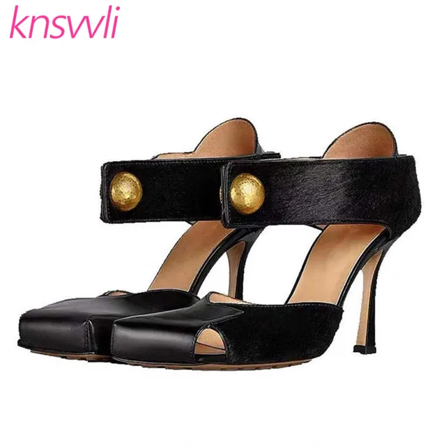 $US $75.90 New Leather Patchwork Horsehair Runway Shoes Woman Square Toe Hollow Outs Metal Buckle Women Pumps 