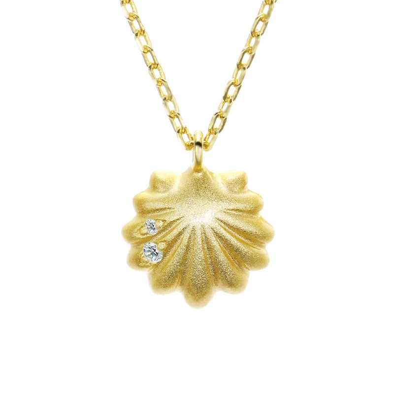 

Japanese-style Light Jewelry Best Friend-925 Silver Plated 14k Gold Micro Zircon Natural Shell Necklace Women's dun li New Style