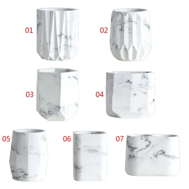 

Geometric Marble Desk Pen Pencil Holder Case Makeup Brush Storage Box Organizer
